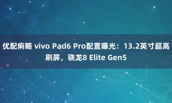 优配痢略 vivo Pad6 Pro配置曝光:13.2英寸超高刷屏,骁龙8 Elite Gen5